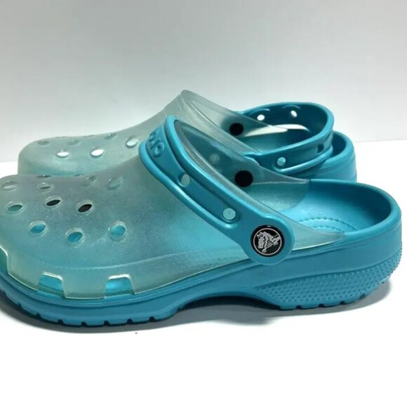 Crocs Womens Classic Clear Blue Clogs Size 6 - Picture 2 of 5
